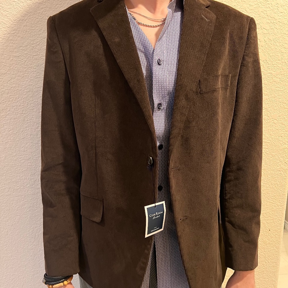 CLUBROOM Mens Brown Single Breasted Classic Fit Stretch Blazer
